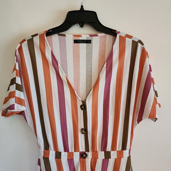 Cotton striped midi summer dress button down v neck - Picture 2 of 8